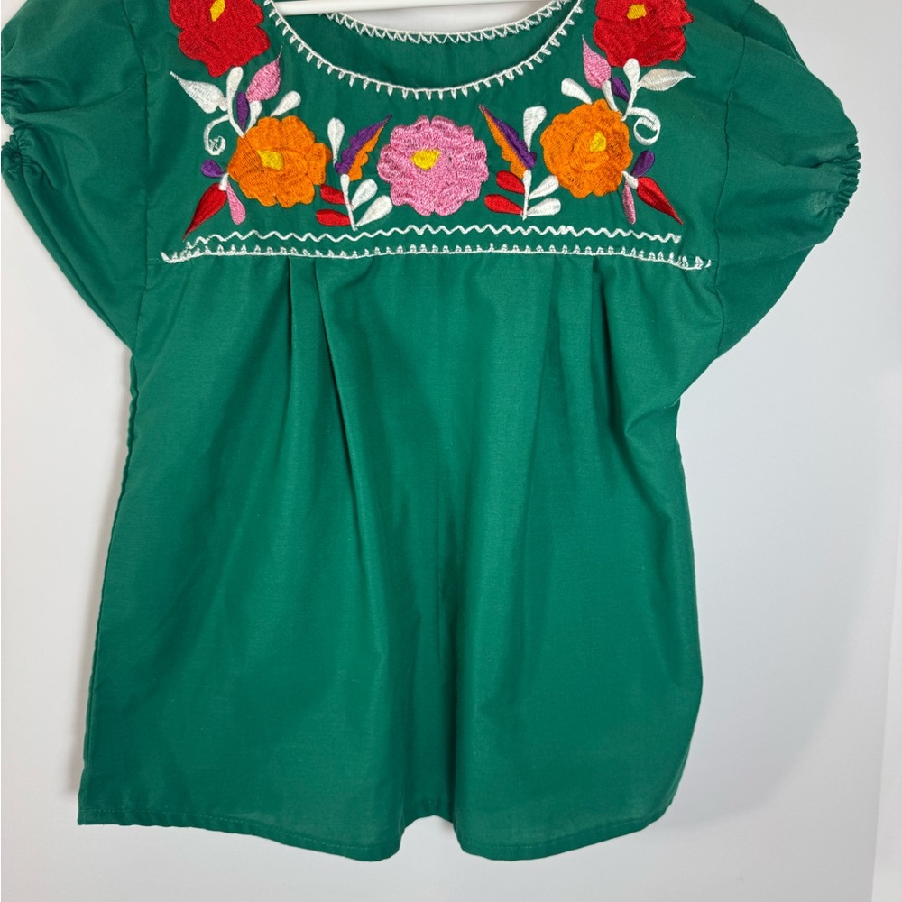 Embroidered Green Kids Blouse